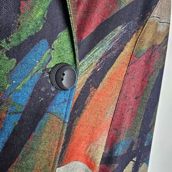 Shana Long Vest Abstract Sleeveless Collared Pockets S Art to Wear Lagenlook - Picture 9 of 11